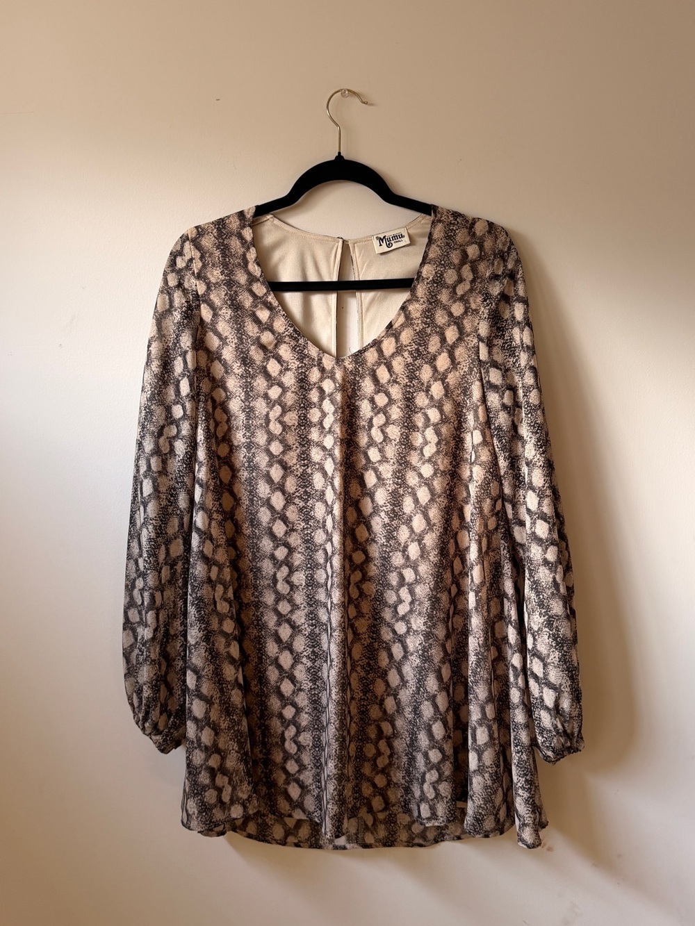 Show Me Your MuMu Taupe & Cream Snake-Print Long Sleeve Dress